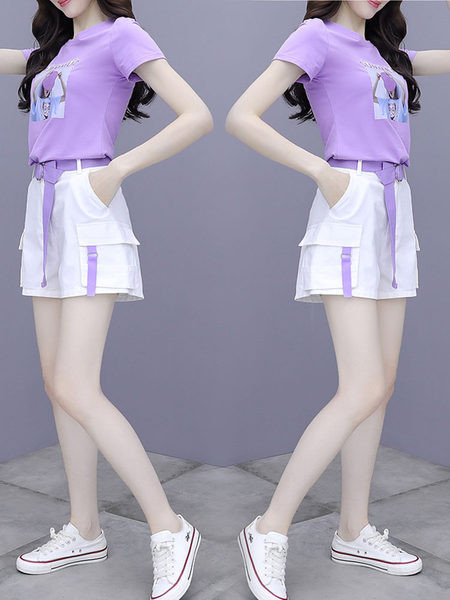 Ženski komplet od dva komada kratkih hlačica s natpisom i majice s aplikacijom