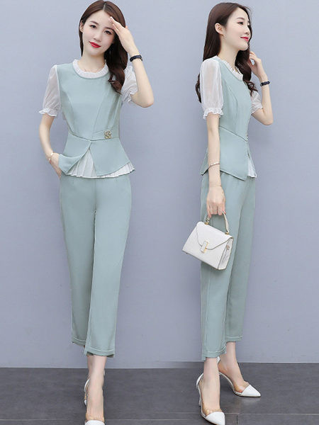 Γυναικείο μοντέρνο επίσημο σετ δύο μερών με μεταλλική διακόσμηση