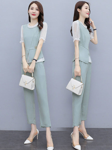 Γυναικείο μοντέρνο επίσημο σετ δύο μερών με μεταλλική διακόσμηση