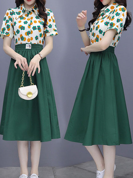 Ležerni komplet košulje s cvjetnim printom i izrezanom suknjom