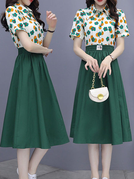 Ležerni komplet košulje s cvjetnim printom i izrezanom suknjom