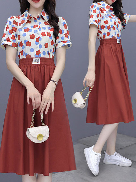 Ležerni komplet košulje s cvjetnim printom i izrezanom suknjom