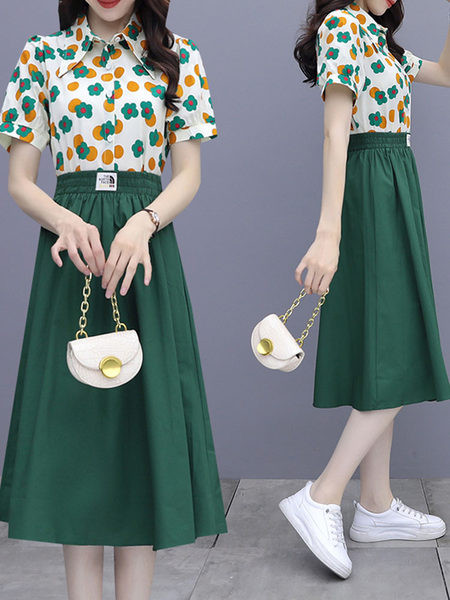 Ležerni komplet košulje s cvjetnim printom i izrezanom suknjom