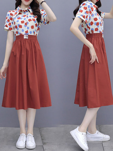 Ležerni komplet košulje s cvjetnim printom i izrezanom suknjom