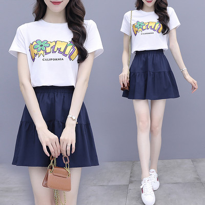 Ženski komplet dvodijelna suknja i bluza majica kratkih rukava sa natpisom