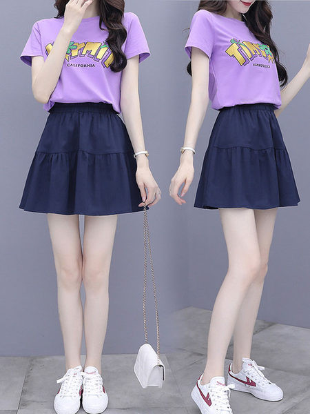 Ženski komplet dvodijelna suknja i bluza majica kratkih rukava sa natpisom