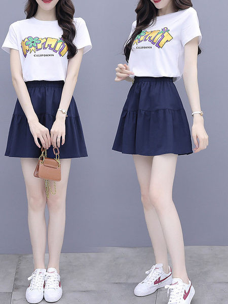 Ženski komplet dvodijelna suknja i bluza majica kratkih rukava sa natpisom