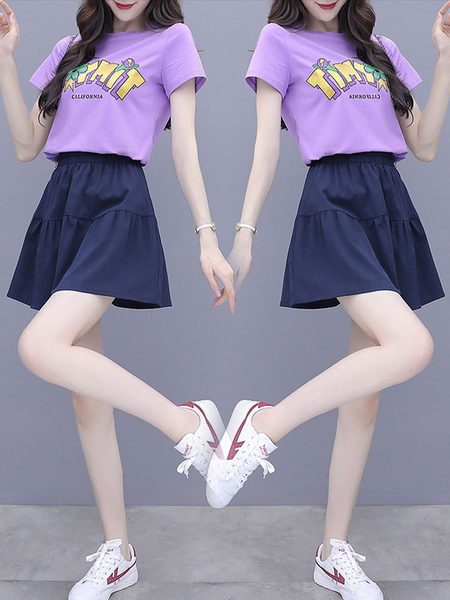 Ženski komplet dvodijelna suknja i bluza majica kratkih rukava sa natpisom