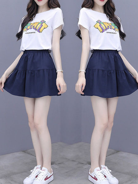 Ženski komplet dvodijelna suknja i bluza majica kratkih rukava sa natpisom