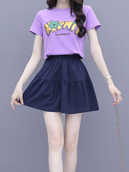 Ženski komplet dvodijelna suknja i bluza majica kratkih rukava sa natpisom