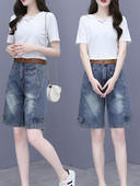 Casual komplekt - 3/4 pikkusega teksad ja pluus