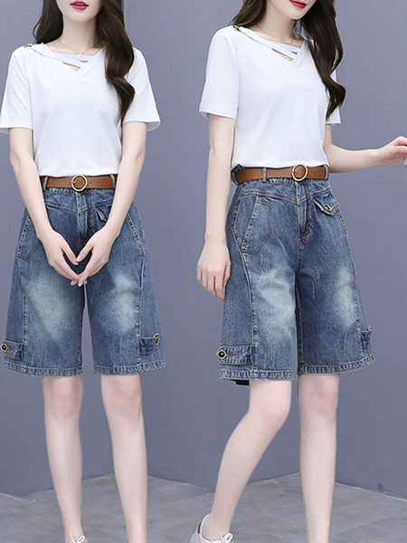 Casual komplekt - 3/4 pikkusega teksad ja pluus