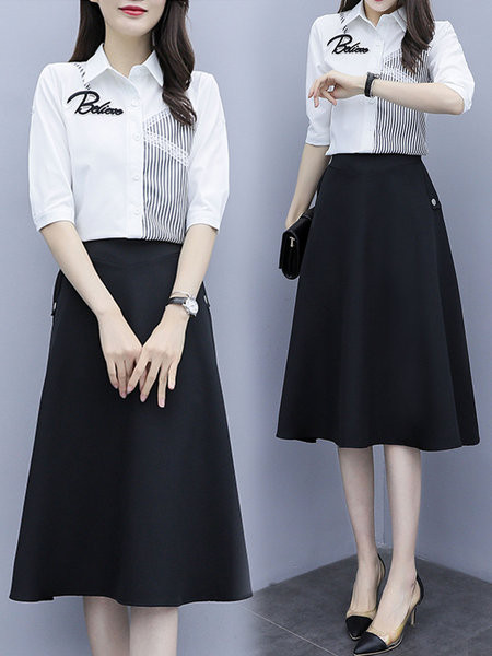 Νέο μοντέλο γυναικείο σετ από πουκάμισο και κομμένη φούστα