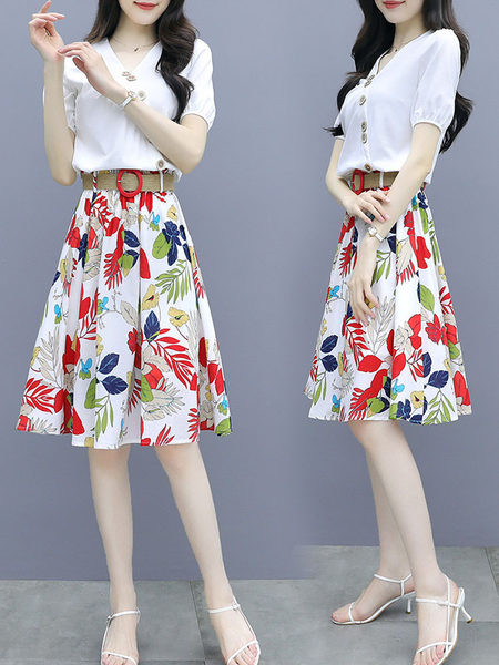 Ženski komplet od dvodijelne suknje u boji s visokim strukom i bluze sa špic izrezom