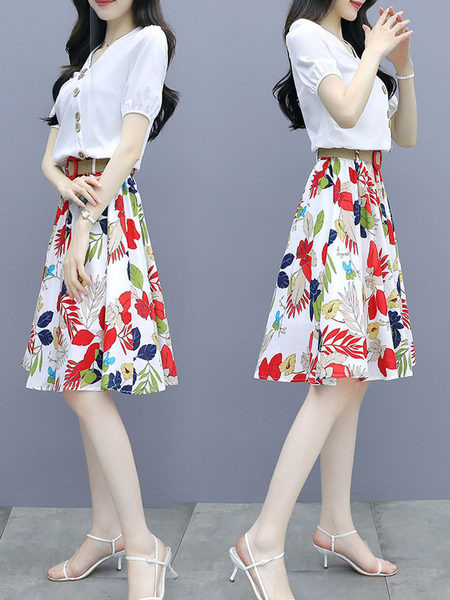 Ženski komplet od dvodijelne suknje u boji s visokim strukom i bluze sa špic izrezom