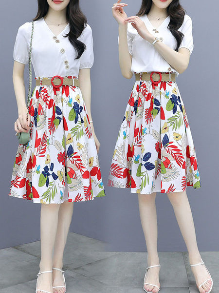 Ženski komplet od dvodijelne suknje u boji s visokim strukom i bluze sa špic izrezom