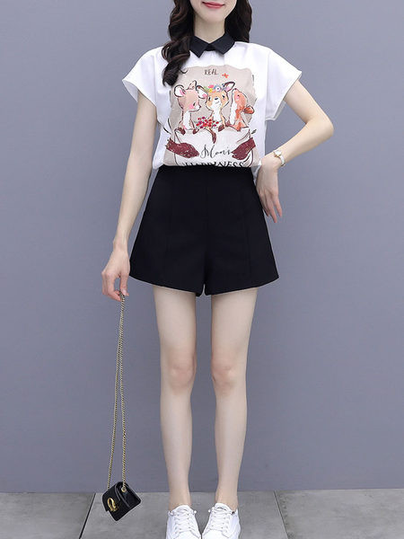 Casual γυναικείο σετ μπλούζας με στάμπα και σορτς