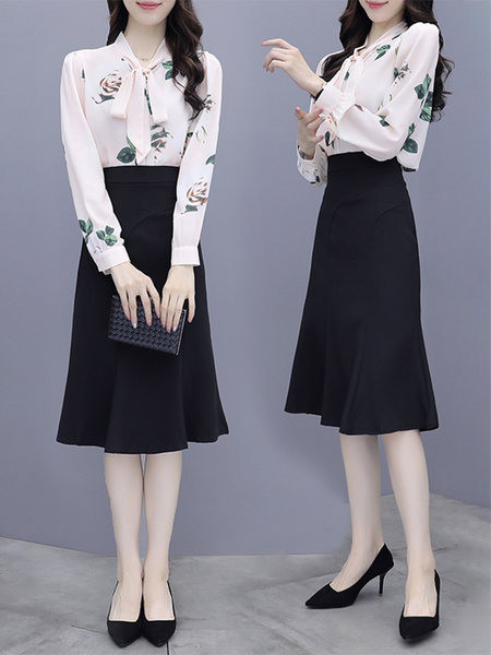 Moodne naiste komplekt - lillemotiividega seelik ja särk