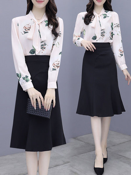 Moodne naiste komplekt - lillemotiividega seelik ja särk