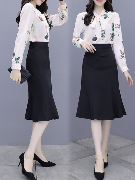 Moodne naiste komplekt - lillemotiividega seelik ja särk