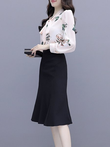 Moodne naiste komplekt - lillemotiividega seelik ja särk