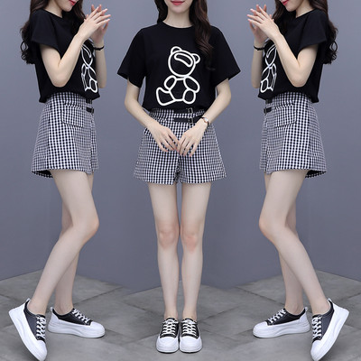 Casual γυναικείο σετ μπλουζάκι και καρό παντελόνι