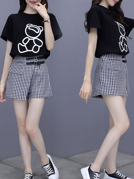 Casual γυναικείο σετ μπλουζάκι και καρό παντελόνι