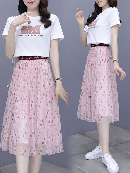 Ženski ljetni komplet - majica i suknja s tilom