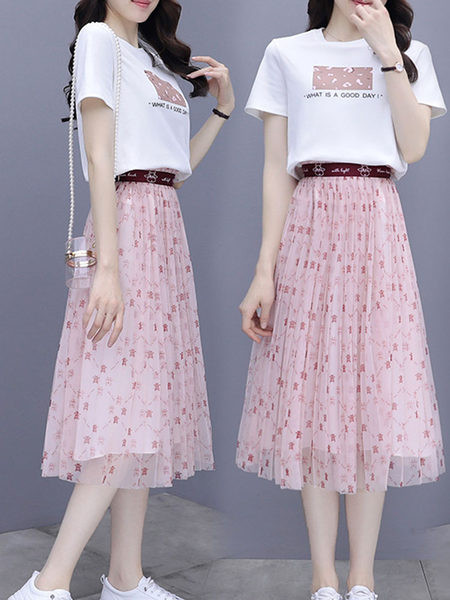 Ženski ljetni komplet - majica i suknja s tilom