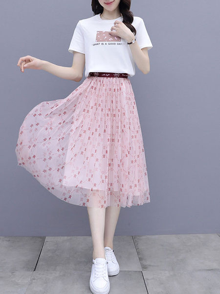 Ženski ljetni komplet - majica i suknja s tilom