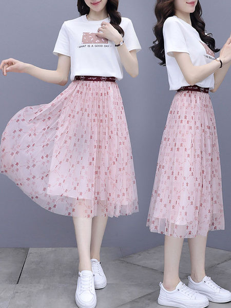 Ženski ljetni komplet - majica i suknja s tilom