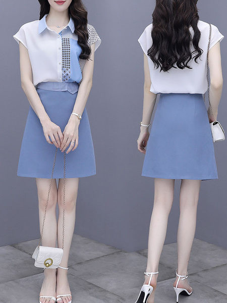 Stiilne naiste komplekt - klassikalise kraega seelik ja särk