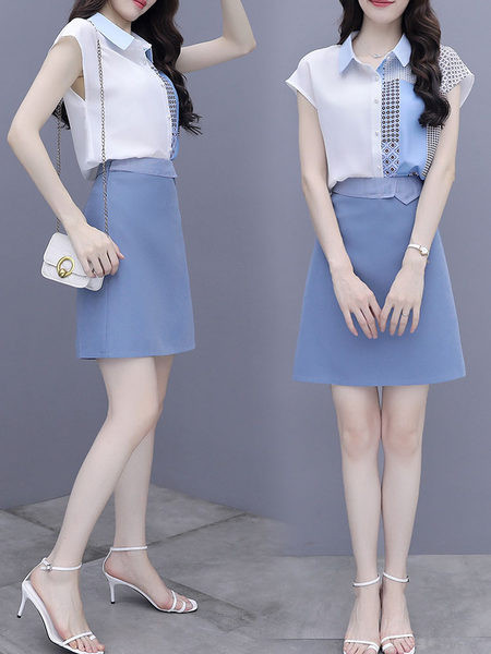 Stiilne naiste komplekt - klassikalise kraega seelik ja särk