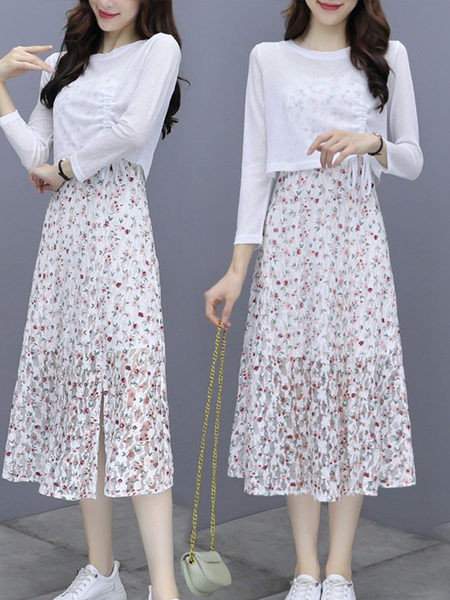 Ženski komplet - haljina i bluza sa cvjetnim uzorkom