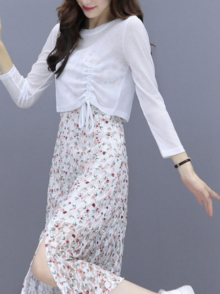 Ženski komplet - haljina i bluza sa cvjetnim uzorkom