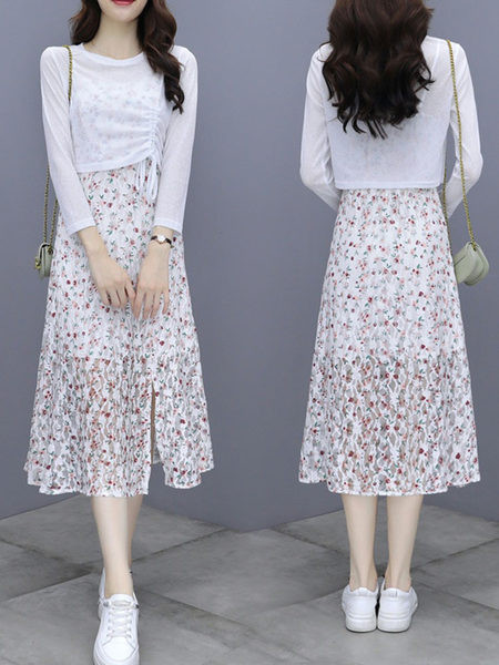 Ženski komplet - haljina i bluza sa cvjetnim uzorkom