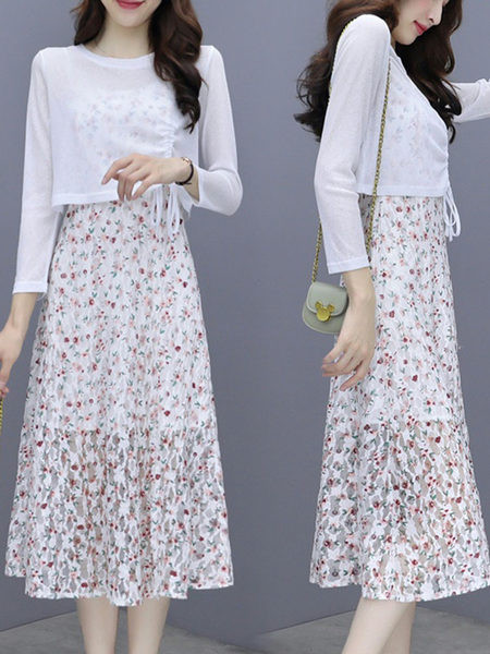 Ženski komplet - haljina i bluza sa cvjetnim uzorkom