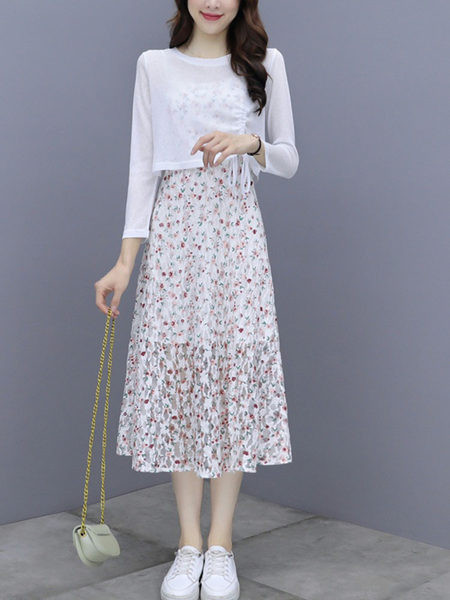 Ženski komplet - haljina i bluza sa cvjetnim uzorkom