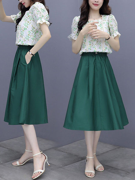 Γυναικείο καλοκαιρινό σετ - φούστα και μπλούζα με φλοράλ μοτίβο