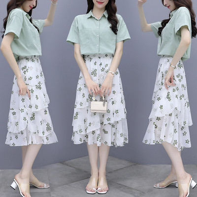 Γυναικείο casual σετ φούστα και πουκάμισο