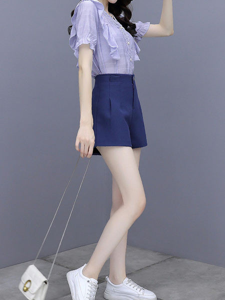 Naiste kõrge vöökohaga lühikeste pükste ja särgi komplekt tikandite ja pärlitega