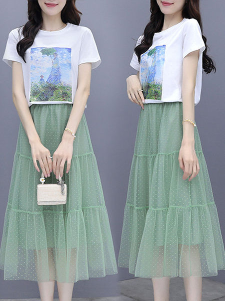 Γυναικείο σετ - T-shirt με στάμπα και φούστα με τούλι