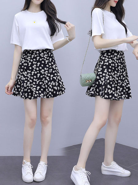 Ljetni set - majica kratkih rukava i kratka suknja s cvjetnim uzorkom