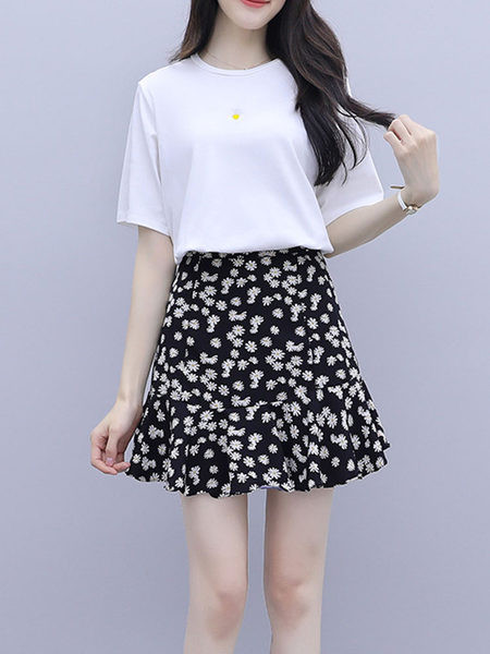 Ljetni set - majica kratkih rukava i kratka suknja s cvjetnim uzorkom