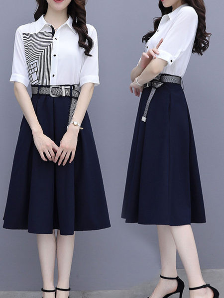 Moodne kaheosaline naiste komplekt - särk ja lõikega seelik