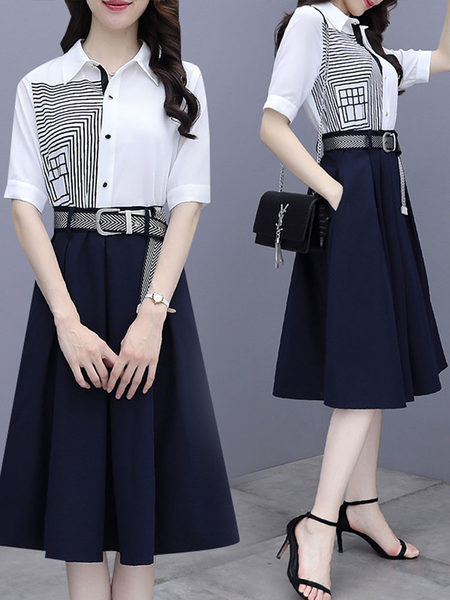 Moodne kaheosaline naiste komplekt - särk ja lõikega seelik