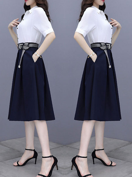 Moodne kaheosaline naiste komplekt - särk ja lõikega seelik