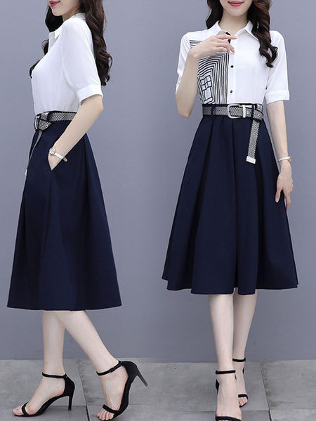 Moodne kaheosaline naiste komplekt - särk ja lõikega seelik