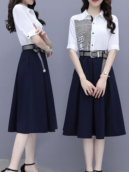 Moodne kaheosaline naiste komplekt - särk ja lõikega seelik