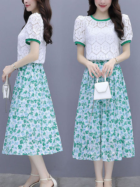 Ženski komplet od šifona - bluza i suknja sa cvjetnim uzorkom